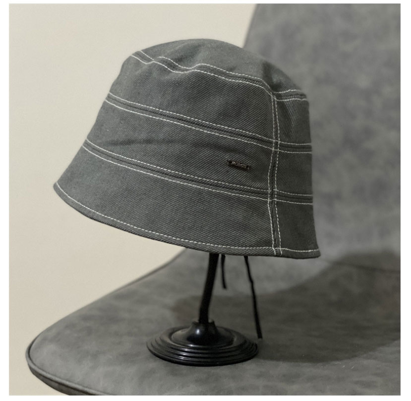 Fashion Grey Cotton Fisherman Hat With Metal Label,Beanies&Others