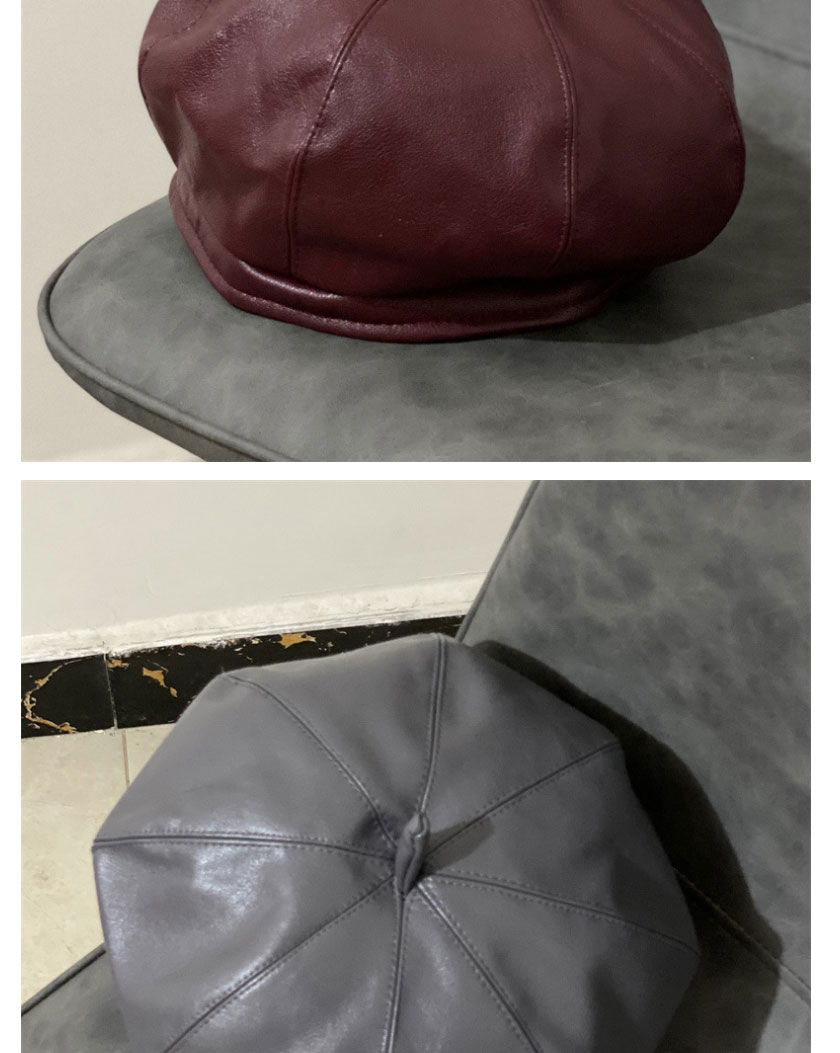 Fashion Red Pu Octagonal Beret,Beanies&Others