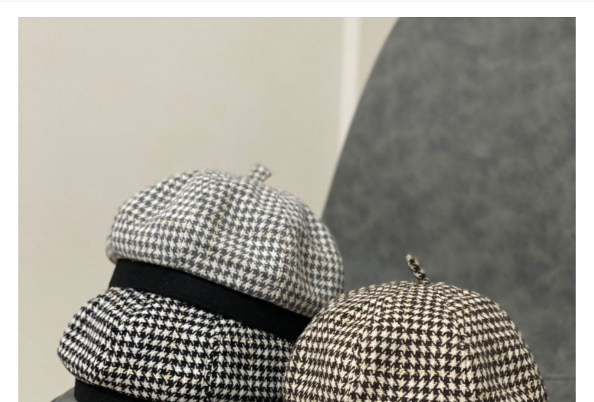 Fashion Brown Houndstooth Woolen Beret,Beanies&Others