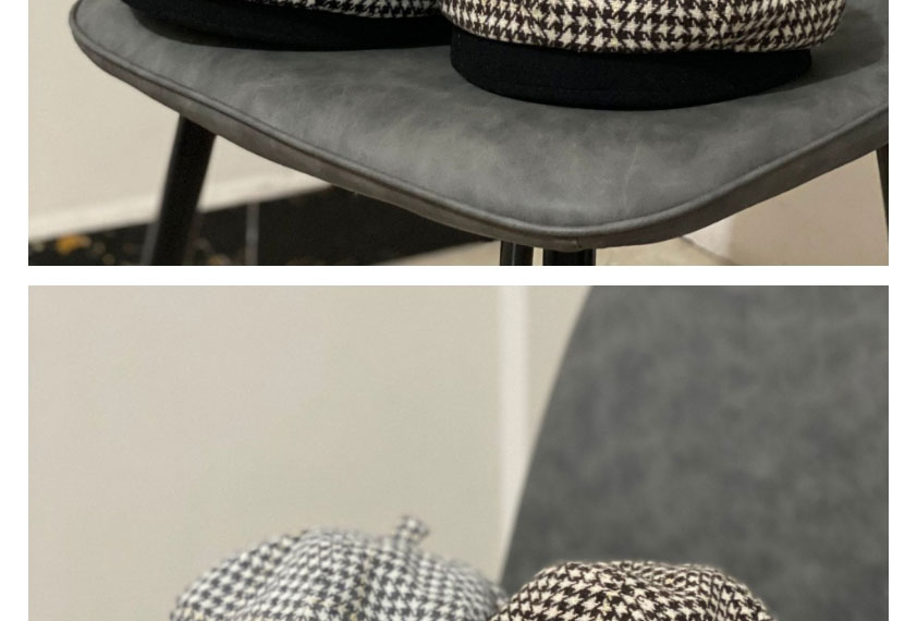 Fashion Black Houndstooth Woolen Beret,Beanies&Others