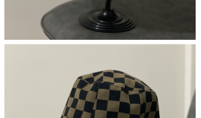 Fashion Khaki Checkerboard Bucket Fisherman Hat,Beanies&Others