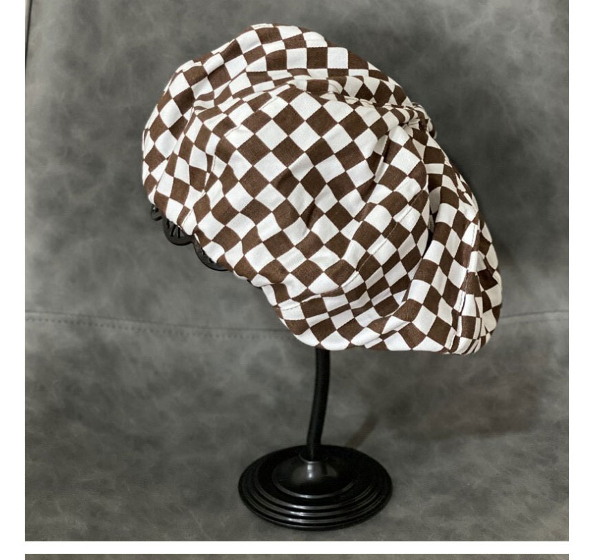 Fashion Camel Checkerboard Octagonal Beret,Beanies&Others