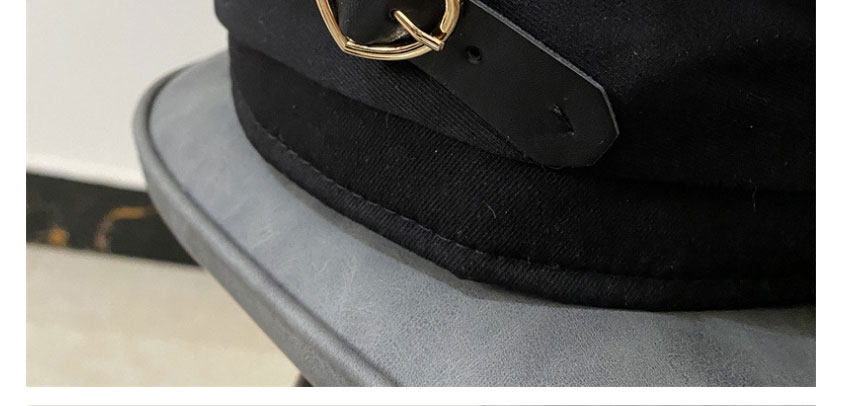 Fashion Black Octagonal Beret With Cotton Leather Buckle,Beanies&Others