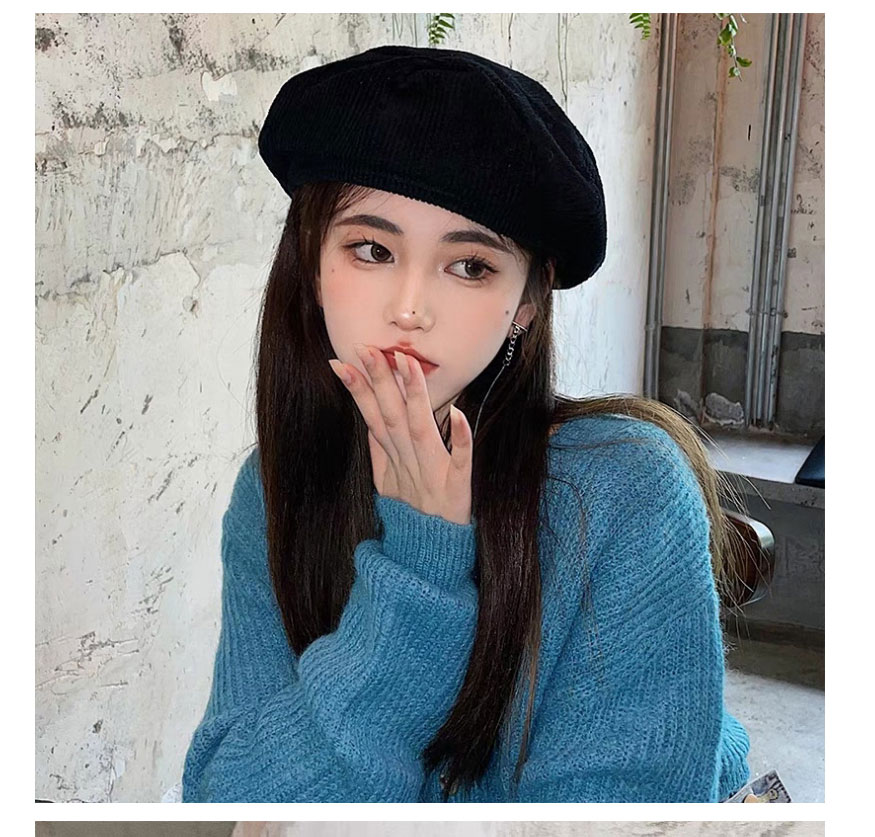 Fashion Beige Corduroy Knitted Octagonal Beret,Beanies&Others