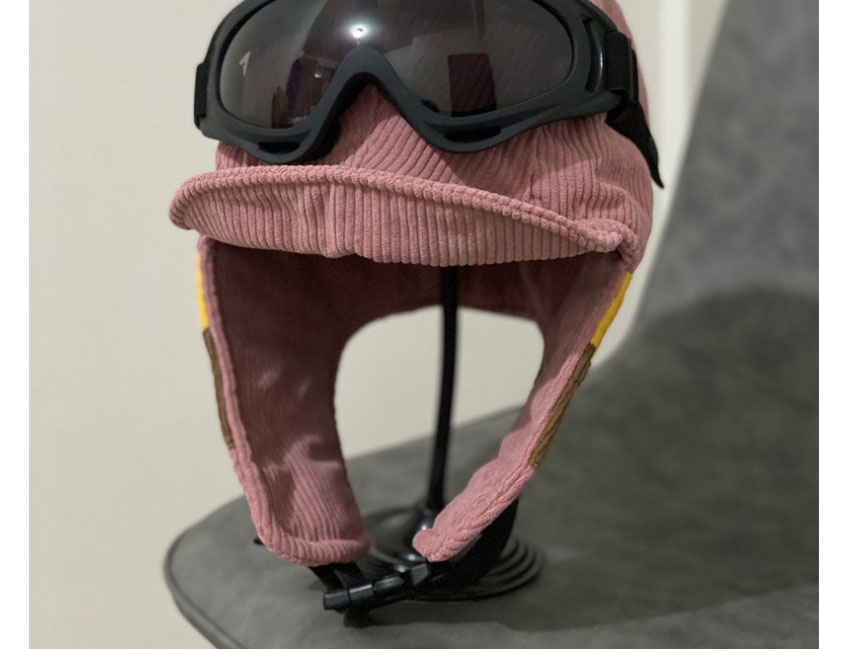 Fashion Pink Corduroy Pilot Hat With Glasses,Beanies&Others