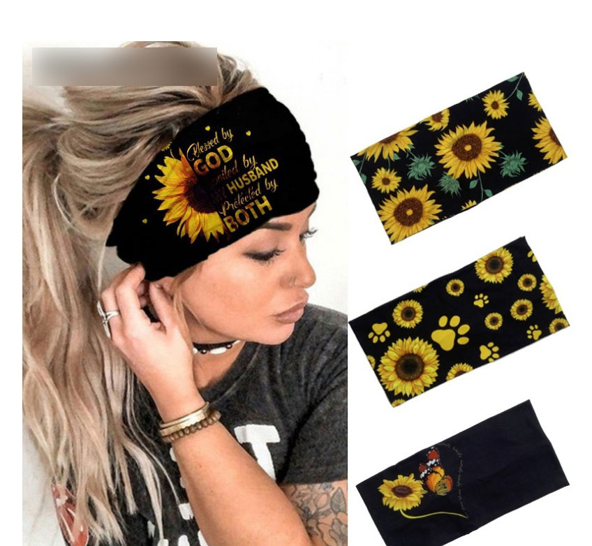 Fashion 5# Sunflower Print Wide Brim Headband,Hair Ribbons