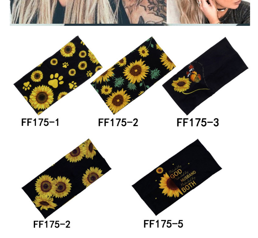 Fashion 3# Sunflower Print Wide Brim Headband,Hair Ribbons