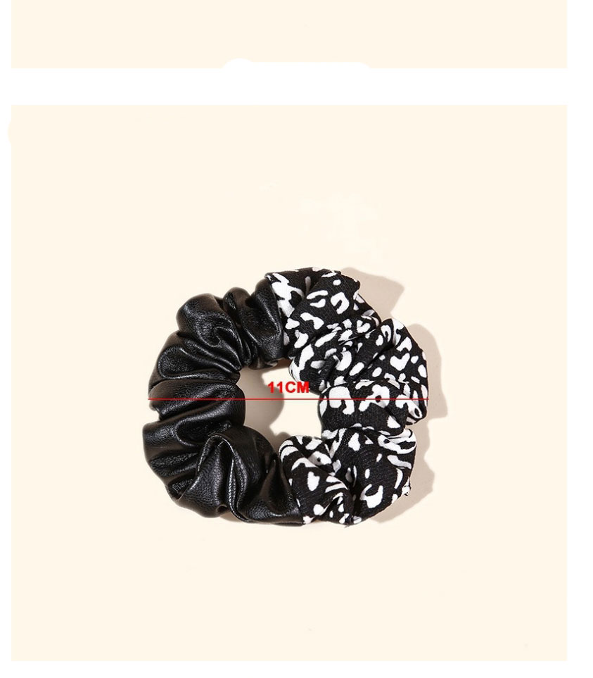 Fashion Black Pu Leather Leopard Print Stitching Pleated Hair Tie,Hair Ring