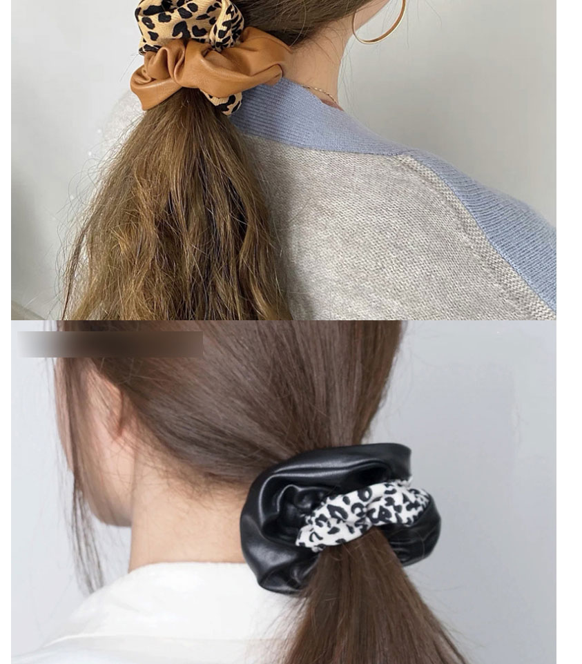 Fashion Suit Pu Leather Leopard Print Stitching Pleated Hair Tie Set,Hair Ring