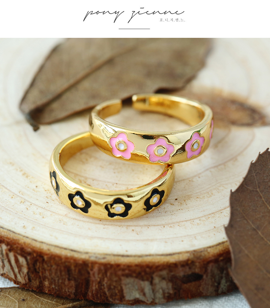 Fashion Black Copper Drip Oil Flower Ring,Rings