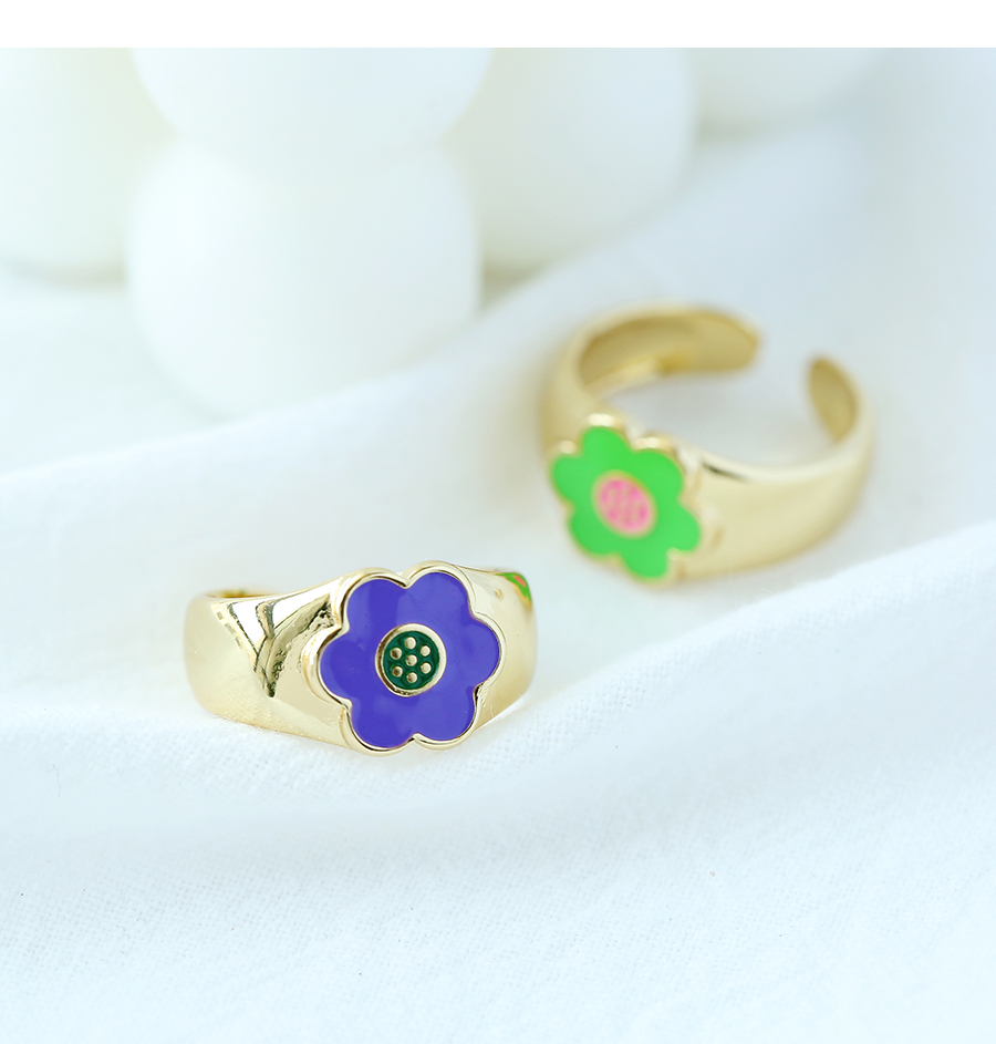 Fashion Dark Green Copper Drip Oil Flower Ring,Rings