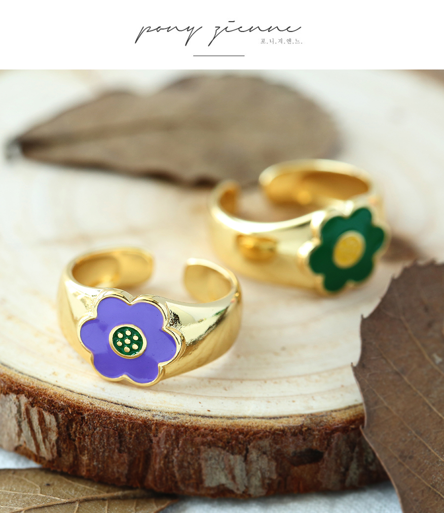 Fashion Green Copper Drip Oil Flower Ring,Rings