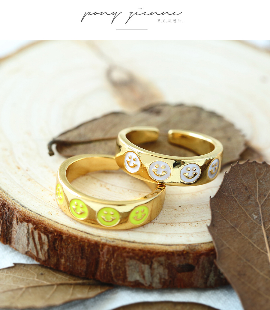 Fashion Yellow Copper Drip Oil Smiley Ring,Rings