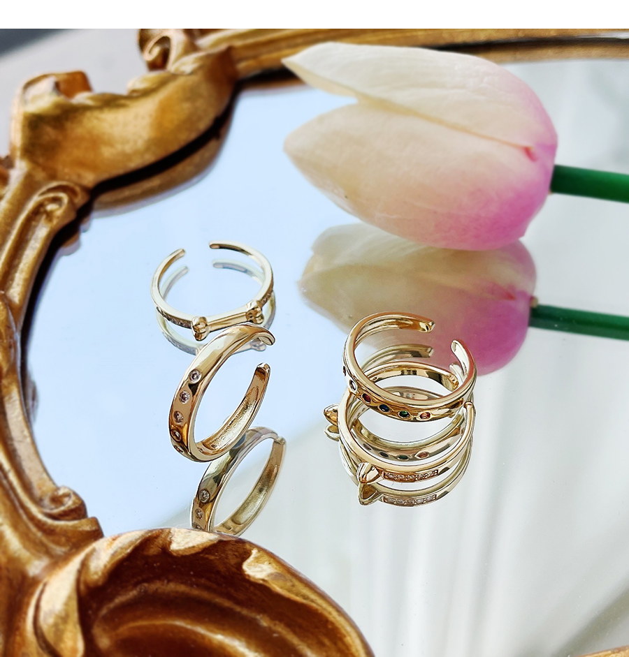 Fashion Gold Copper Inlaid Zirconium Cat Ear Ring,Rings