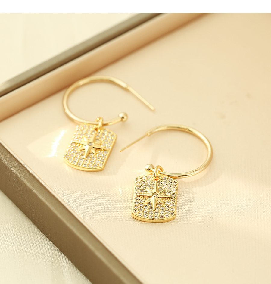 Fashion Gold Copper Inlaid Zirconium Geometric Earrings,Stud Earrings