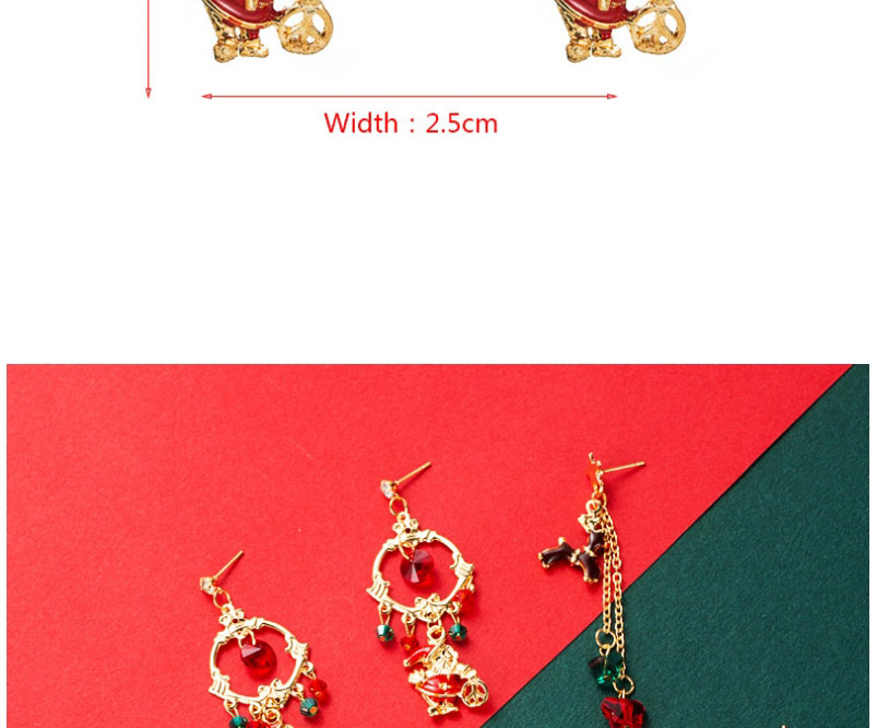 Fashion Circle Wreath Alloy Cane Santa Claus Ring Asymmetric Earrings,Hoop Earrings