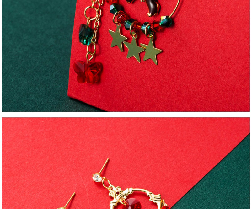 Fashion Circle Wreath Alloy Cane Santa Claus Ring Asymmetric Earrings,Hoop Earrings