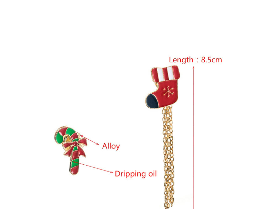 Fashion Christmas Stocking + Cane Alloy Christmas Oil Dripping Chain Brooch,Korean Brooches