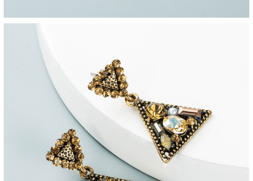 Fashion Gold Alloy Diamond-studded Triangle Earrings,Stud Earrings