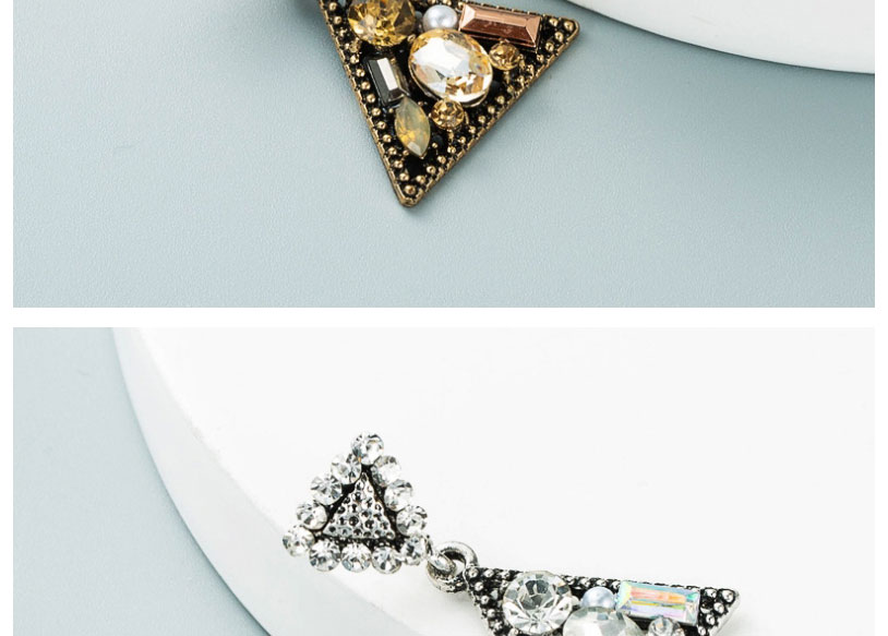 Fashion Gold Alloy Diamond-studded Triangle Earrings,Stud Earrings