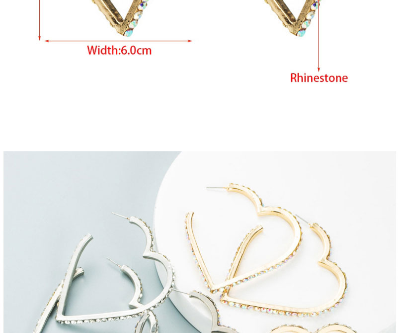 Fashion Ab Silver Alloy Diamond Hollow Heart Stud Earrings,Stud Earrings