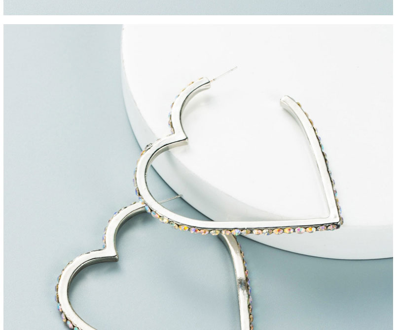 Fashion Ab Silver Alloy Diamond Hollow Heart Stud Earrings,Stud Earrings
