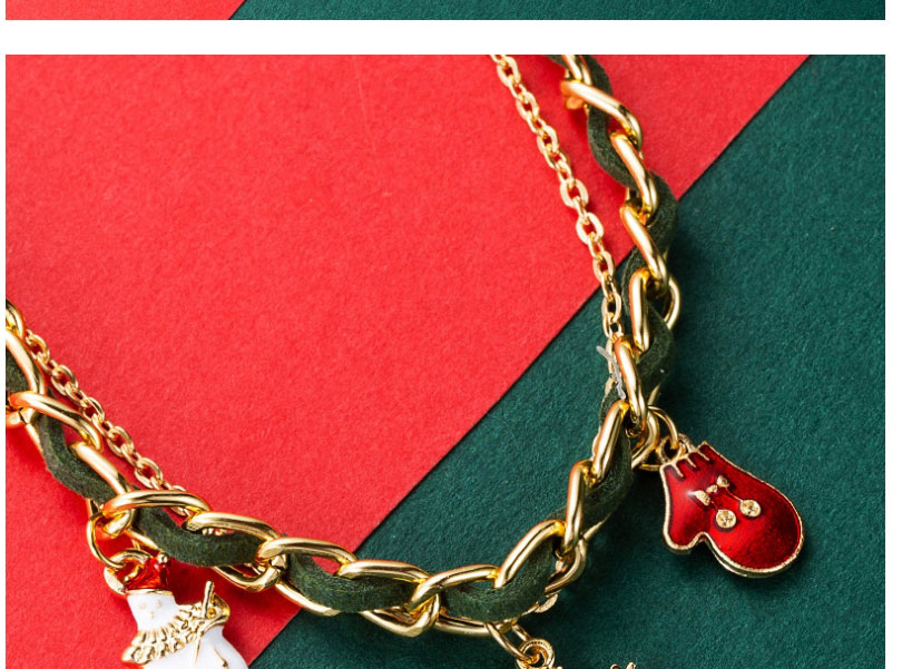 Fashion Green Alloy Christmas Snowflake Gloves Bell Knitted Bracelet,Fashion Bracelets