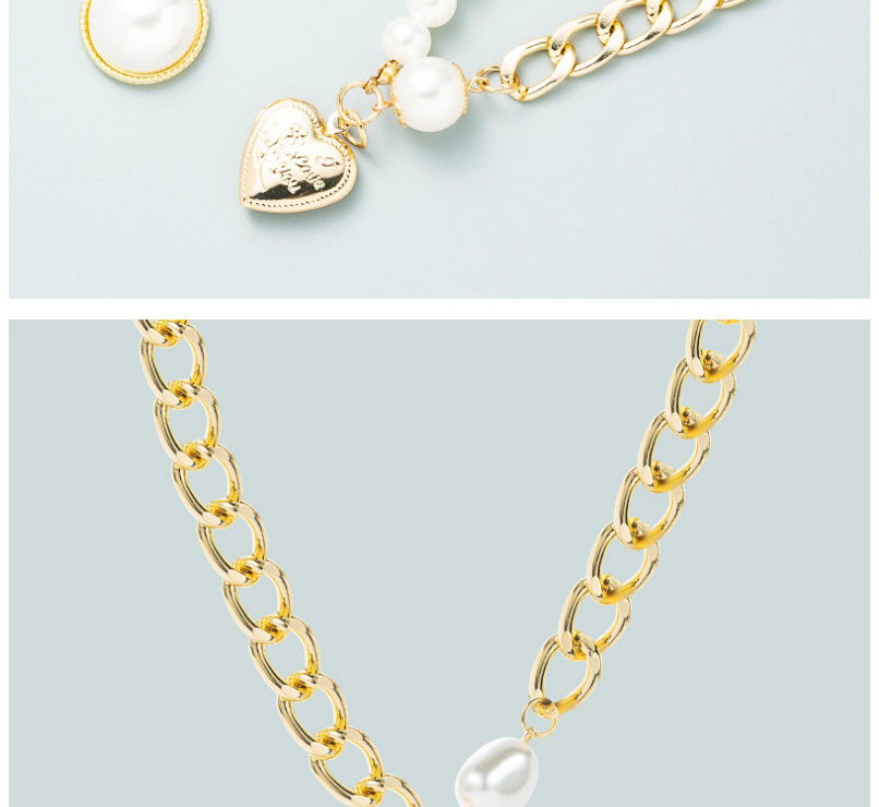 Fashion Love Alloy Thick Chain Pearl Love Necklace,Chains