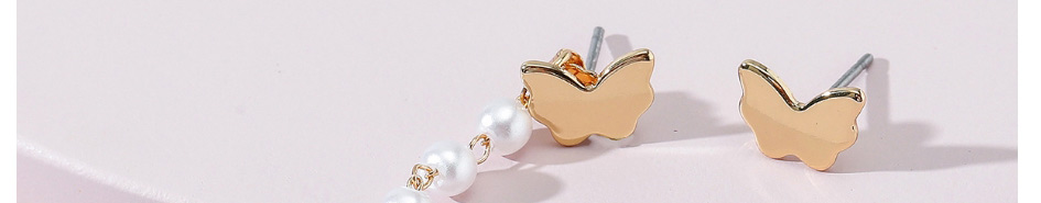 Fashion Gold Pearl Chain Butterfly Asymmetrical Stud Earrings,Stud Earrings