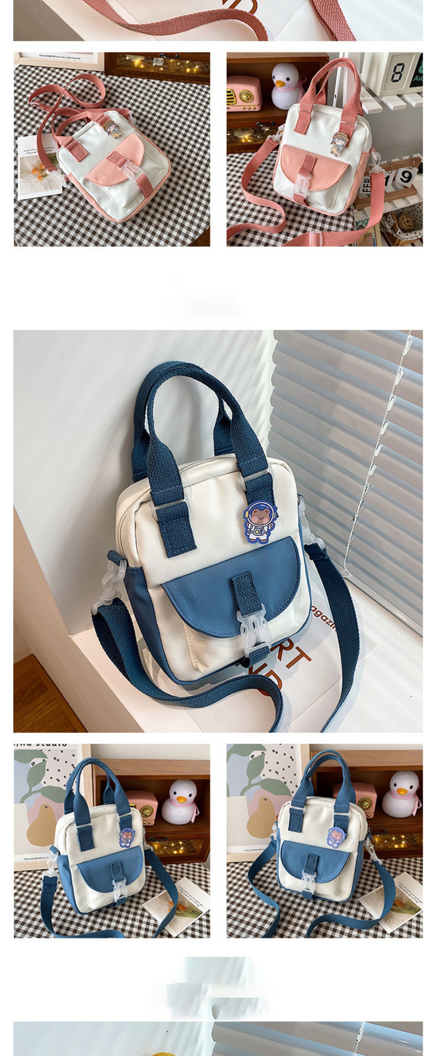 Fashion Blue Contrasting Color Single-shoulder Messenger Small Cloth Bag,Shoulder bags
