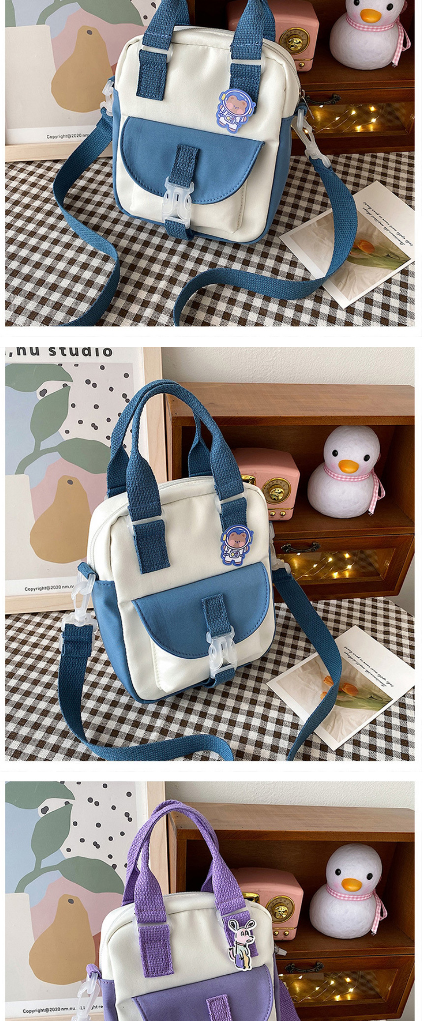 Fashion Blue Contrasting Color Single-shoulder Messenger Small Cloth Bag,Shoulder bags