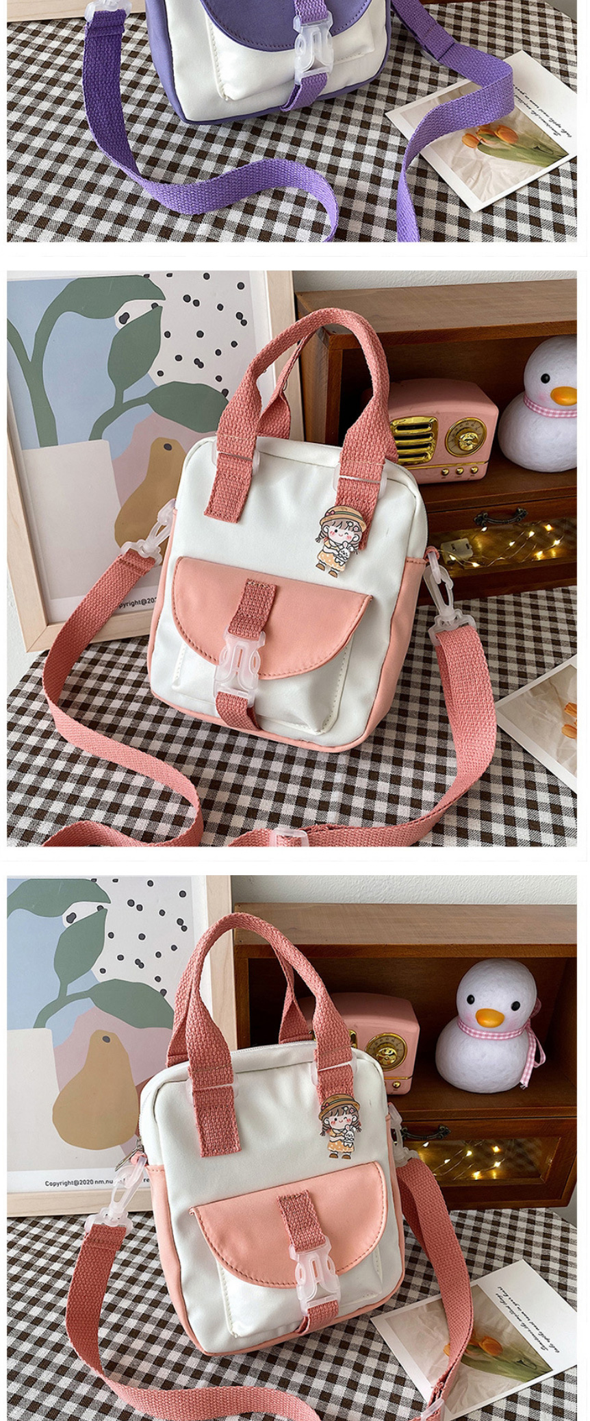 Fashion Pink Contrasting Color Single-shoulder Messenger Small Cloth Bag,Shoulder bags