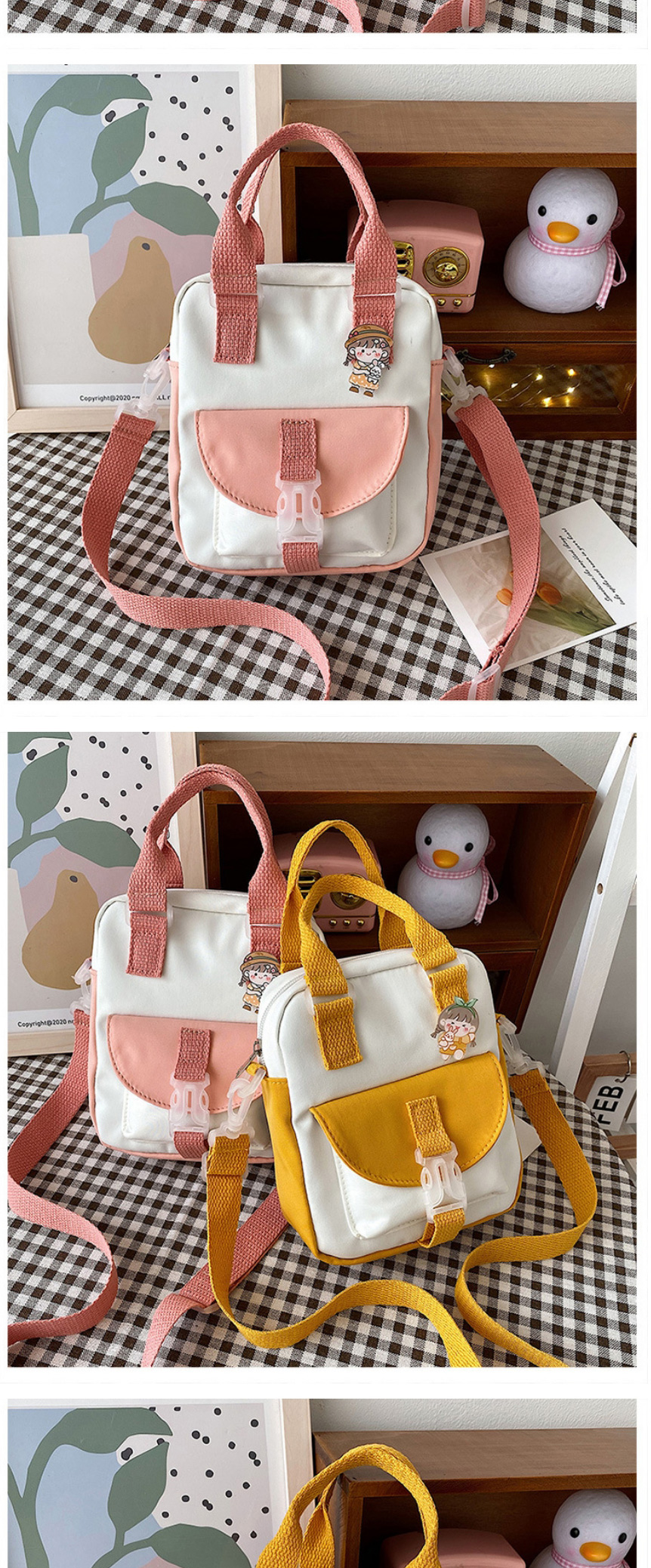 Fashion Pink Contrasting Color Single-shoulder Messenger Small Cloth Bag,Shoulder bags