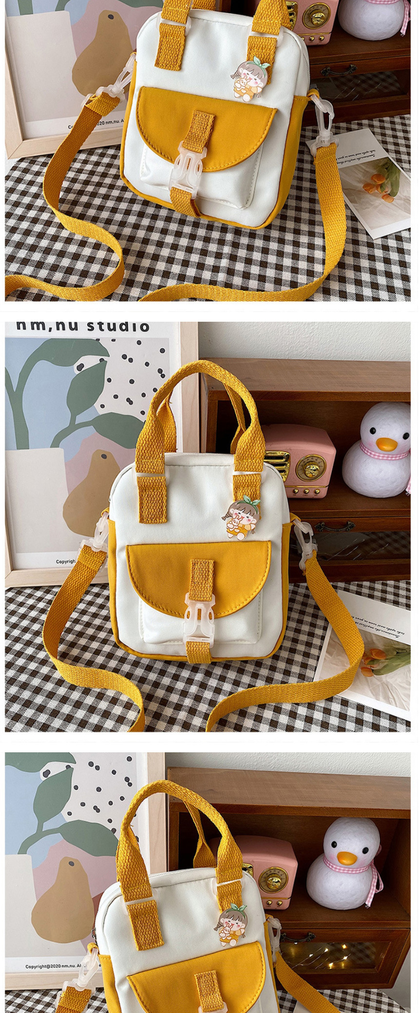Fashion Yellow Contrasting Color Single-shoulder Messenger Small Cloth Bag,Shoulder bags
