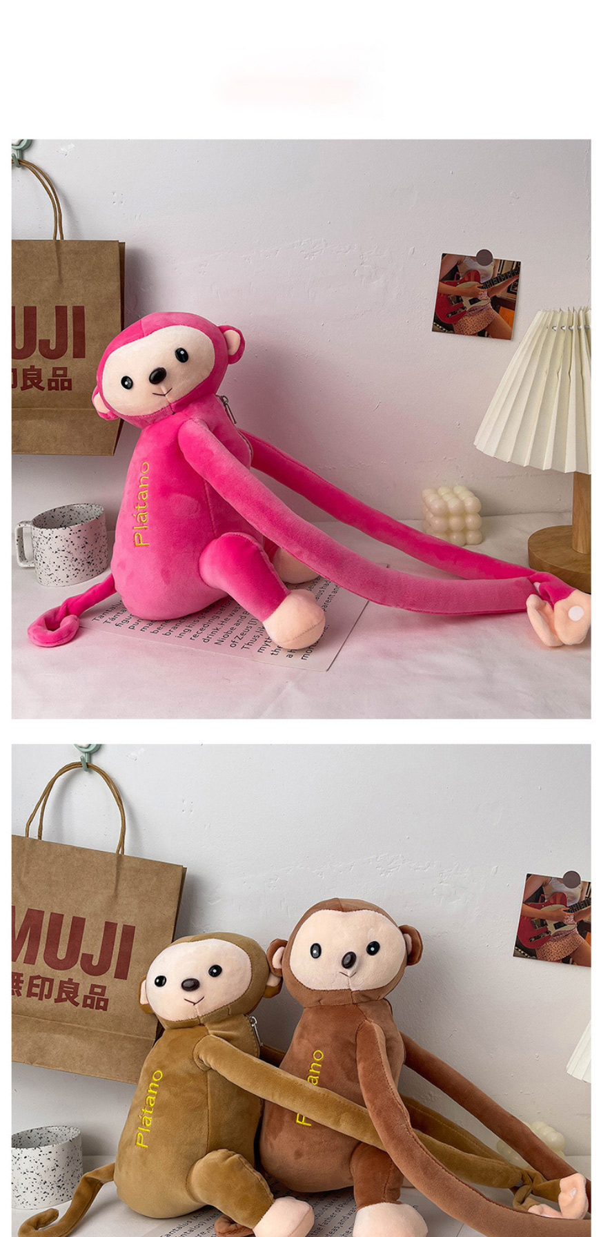 Fashion Pink Plush Little Monkey Crossbody One-shoulder Doll Bag,Shoulder bags