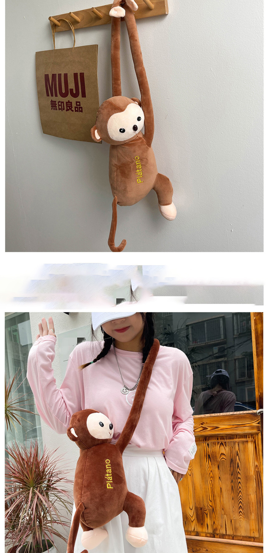 Fashion Pink Plush Little Monkey Crossbody One-shoulder Doll Bag,Shoulder bags