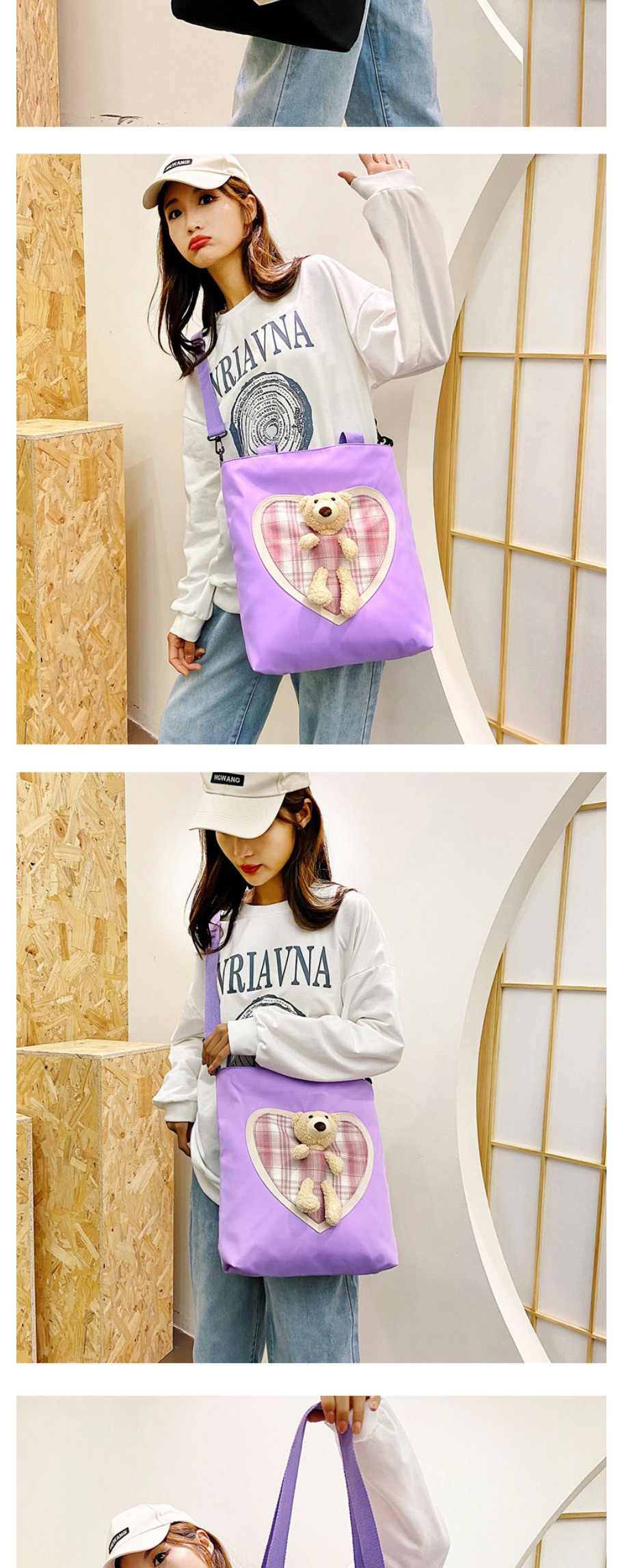 Fashion Pink Canvas Bear Large Capacity One-shoulder Messenger Bag,Shoulder bags