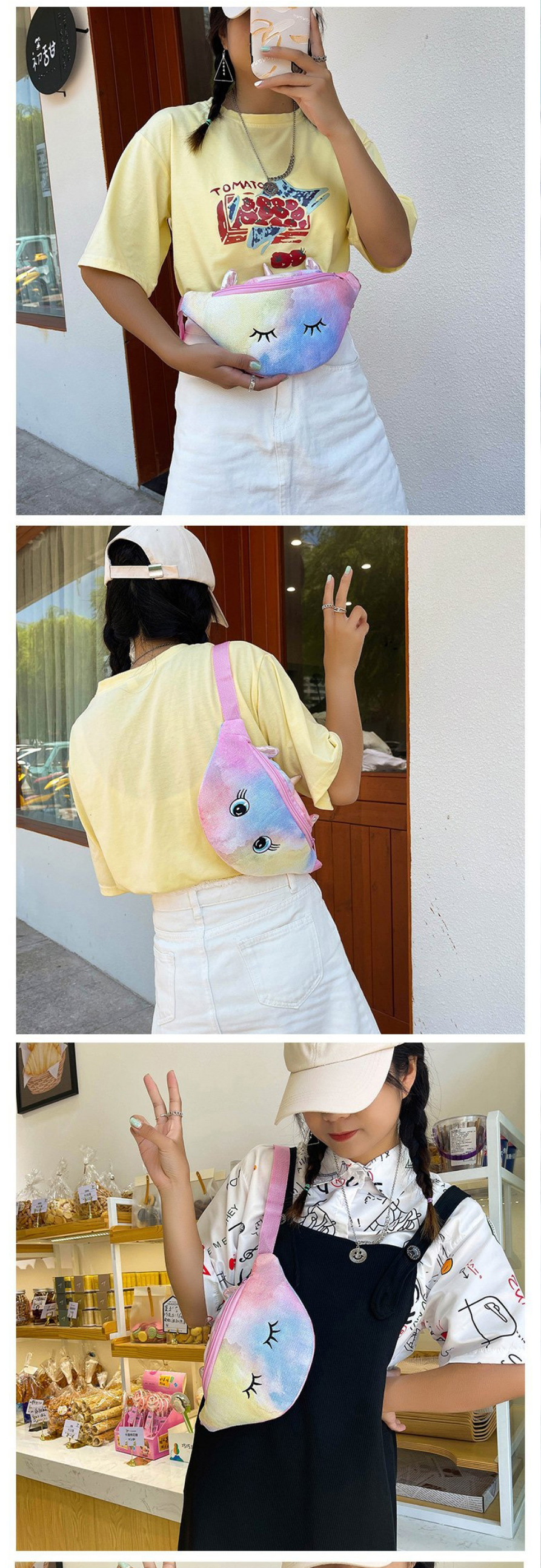 Fashion Color 4 Children S Smiley Rainbow Glitter One-shoulder Small Chest Bag,Shoulder bags