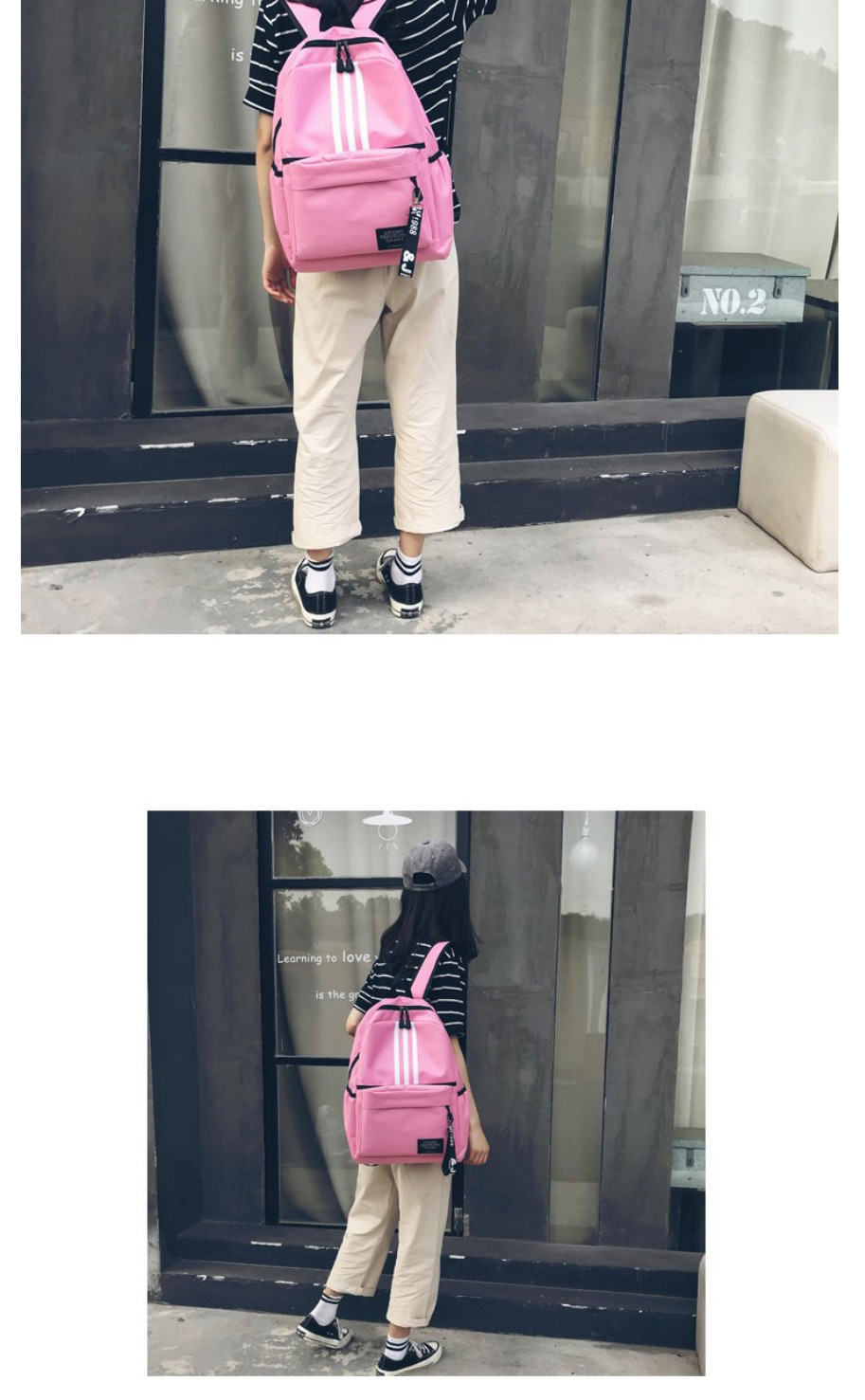 Fashion Pink Striped Large Capacity Backpack,Backpack