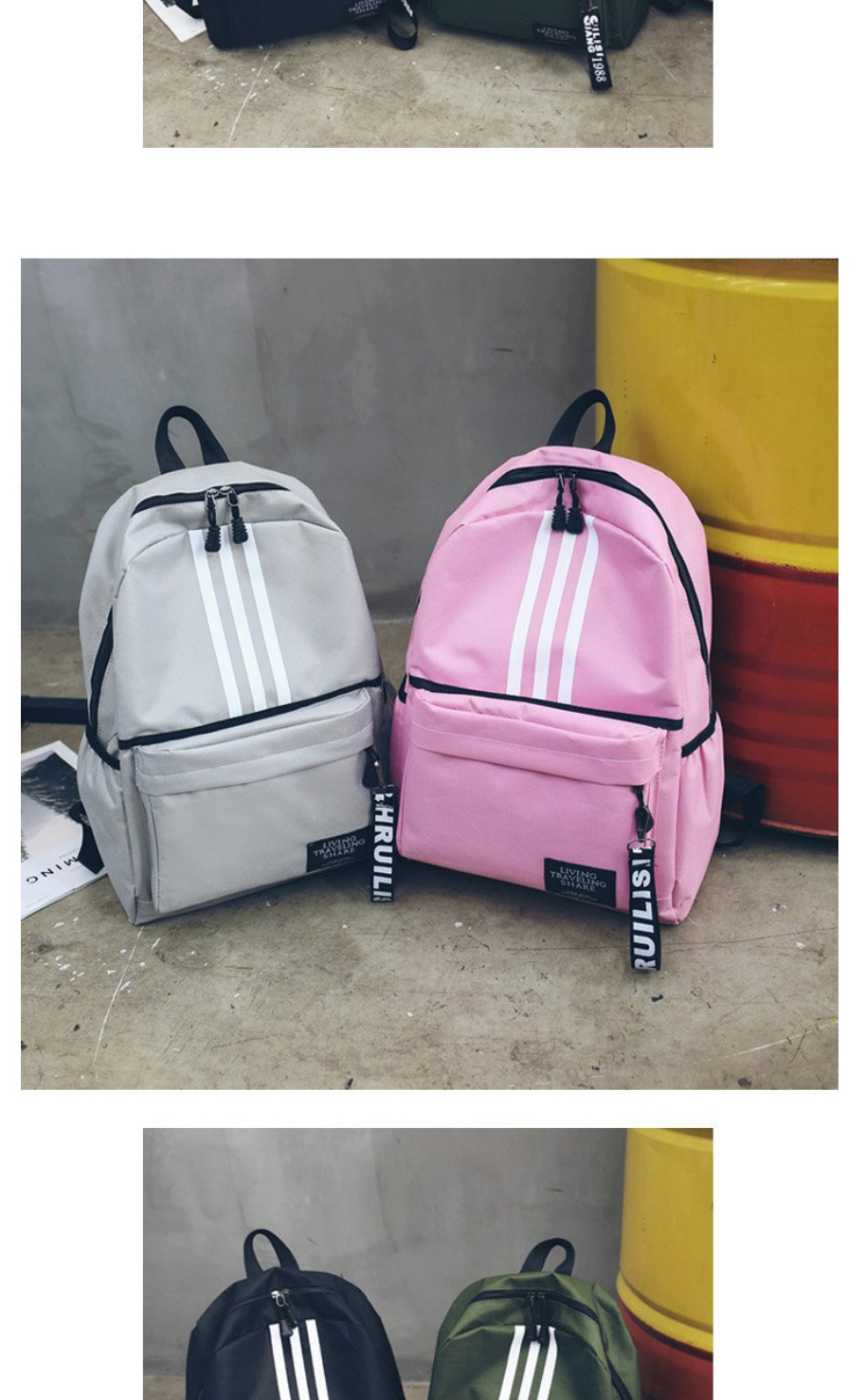Fashion Light Grey Striped Large Capacity Backpack,Backpack