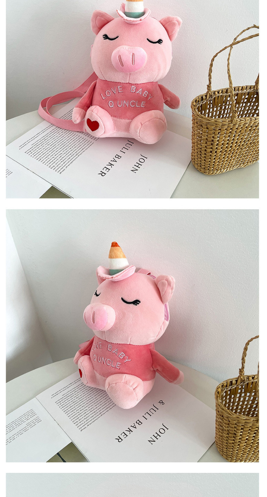 Fashion Pink Children S Plush Piggy Shoulder Messenger Bag,Shoulder bags