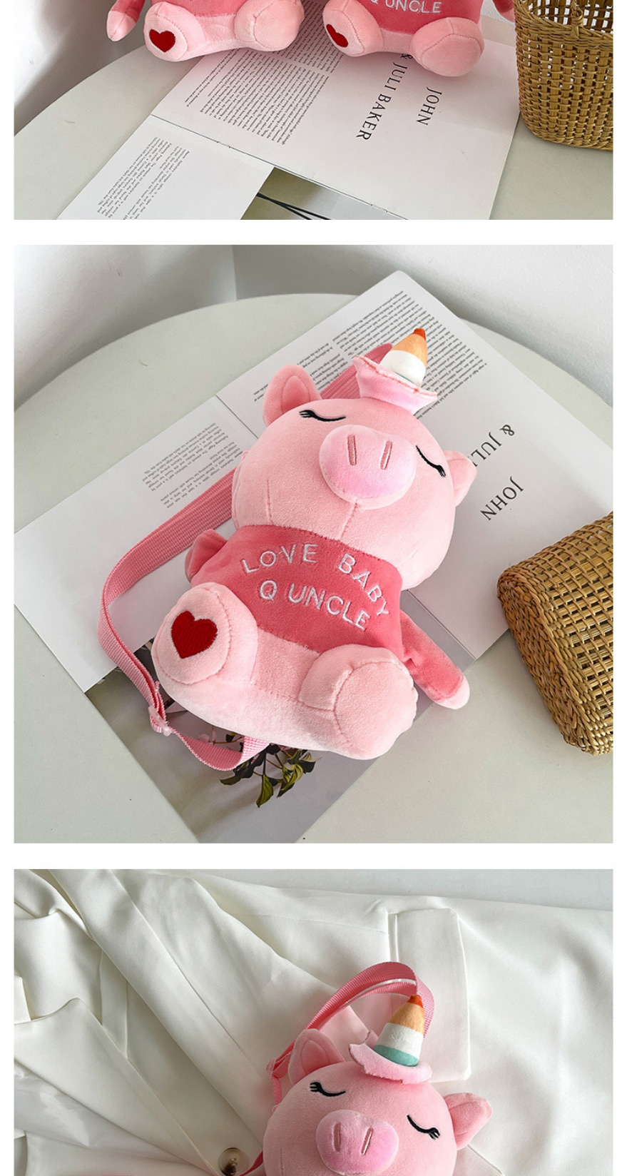 Fashion Pink Children S Plush Piggy Shoulder Messenger Bag,Shoulder bags