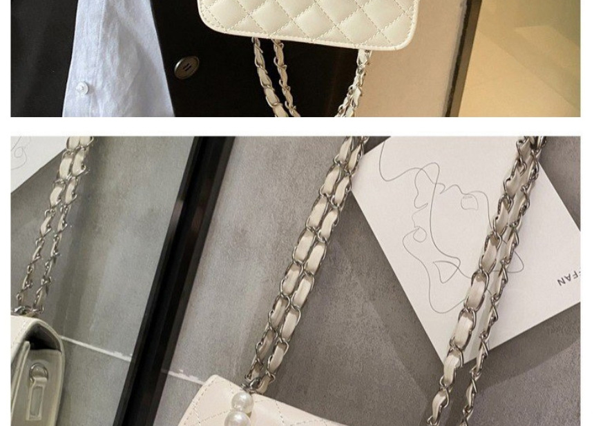 Fashion White Pearl Rhombus Embroidery Thread Butterfly One-shoulder Messenger Bag,Handbags