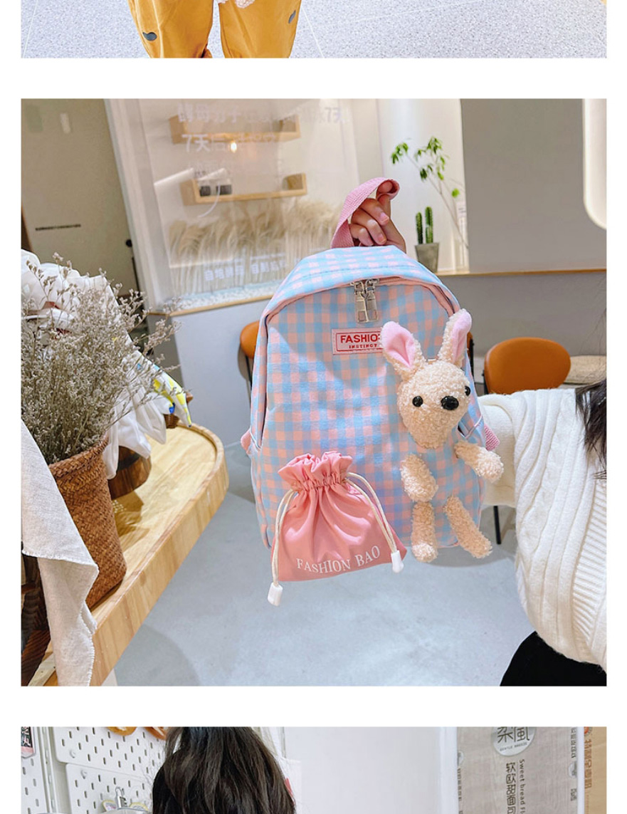 Fashion Pink Children S Cartoon Plaid Bunny Backpack,Backpack