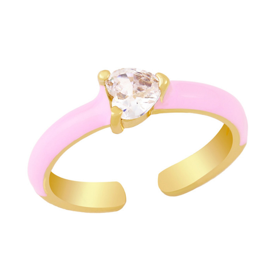 Fashion Pink Copper Inlaid Zirconium Drop Oil Love Ring,Rings