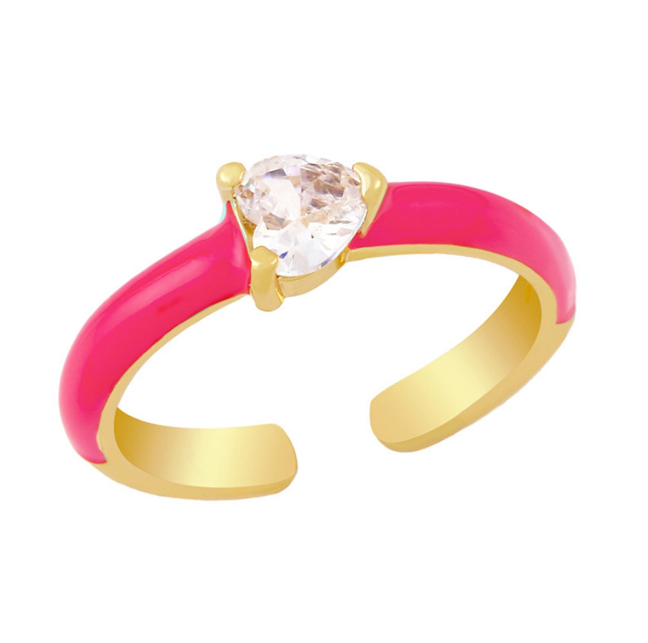 Fashion Pink Copper Inlaid Zirconium Drop Oil Love Ring,Rings