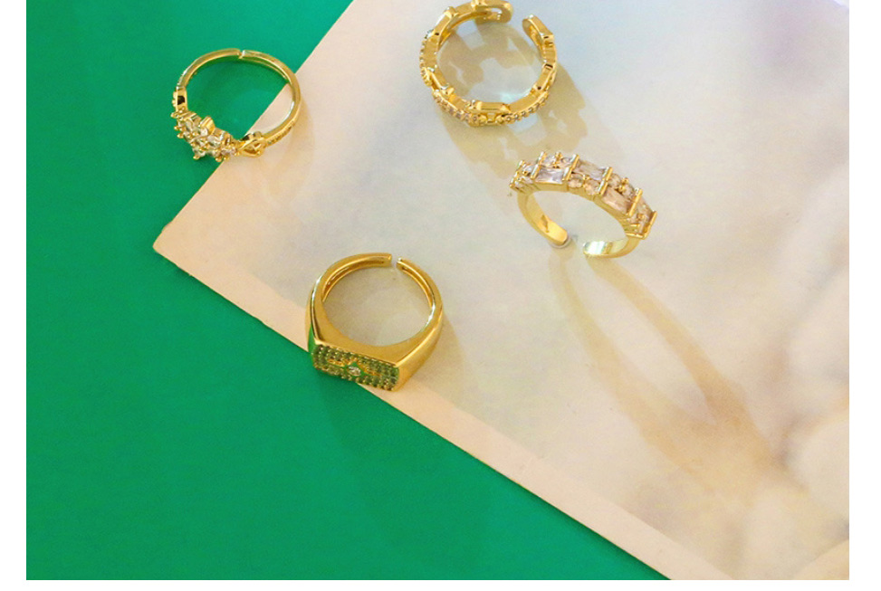Fashion D Copper Inlaid Zirconium Geometric Open Ring,Rings