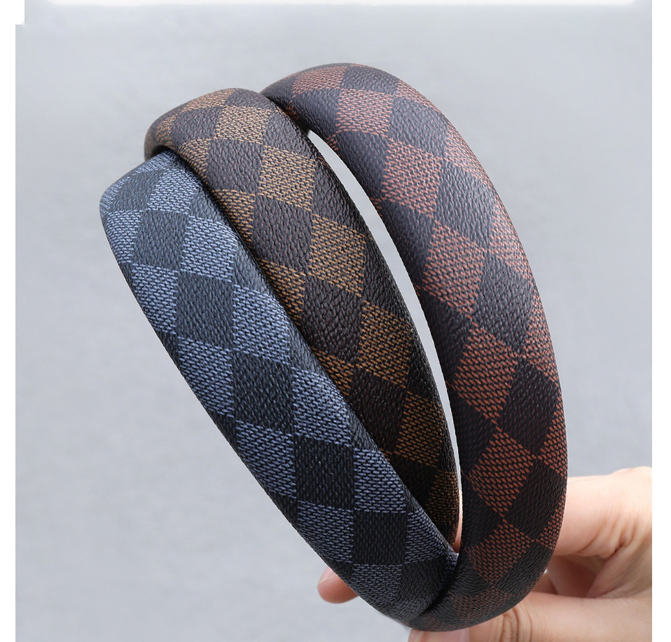 Fashion Blue Artificial Leather Check Headband,Head Band