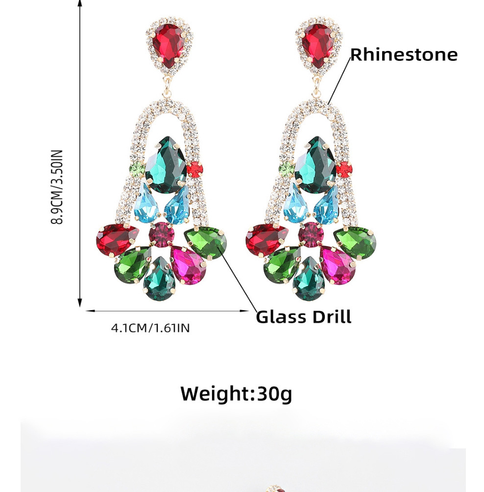 Fashion Rose Red Alloy Inlaid Rhinestone Flower Geometric Earrings,Drop Earrings