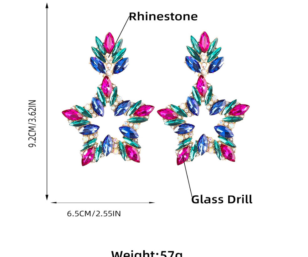 Fashion Gold Powder Alloy Inlaid Rhinestone Five-pointed Star Earrings,Drop Earrings